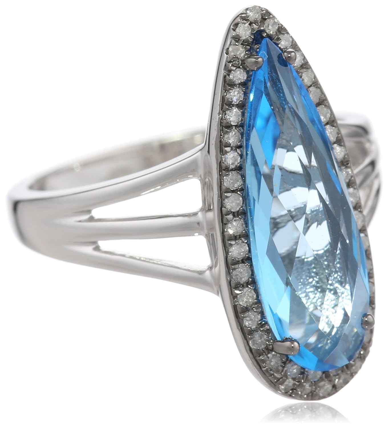 sterling silver pear blue-topaz diamond ring (0.
